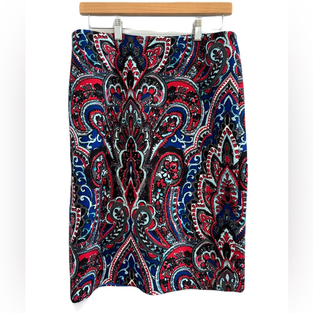 Talbots Red and Blue Moroccan Print Tailored Pencil Skirt Size 8